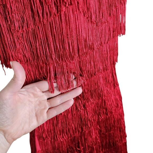 Vintage Roberta 80s Does 20s Flapper Fringe Cocktail Dress Womens Size 3 Red Gat - Picture 3 of 7
